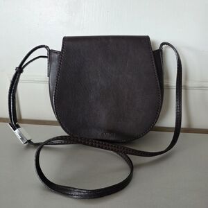 Minimal Dark Brown Leather Crossbody Saddle Bag - Pockets, Adjustable